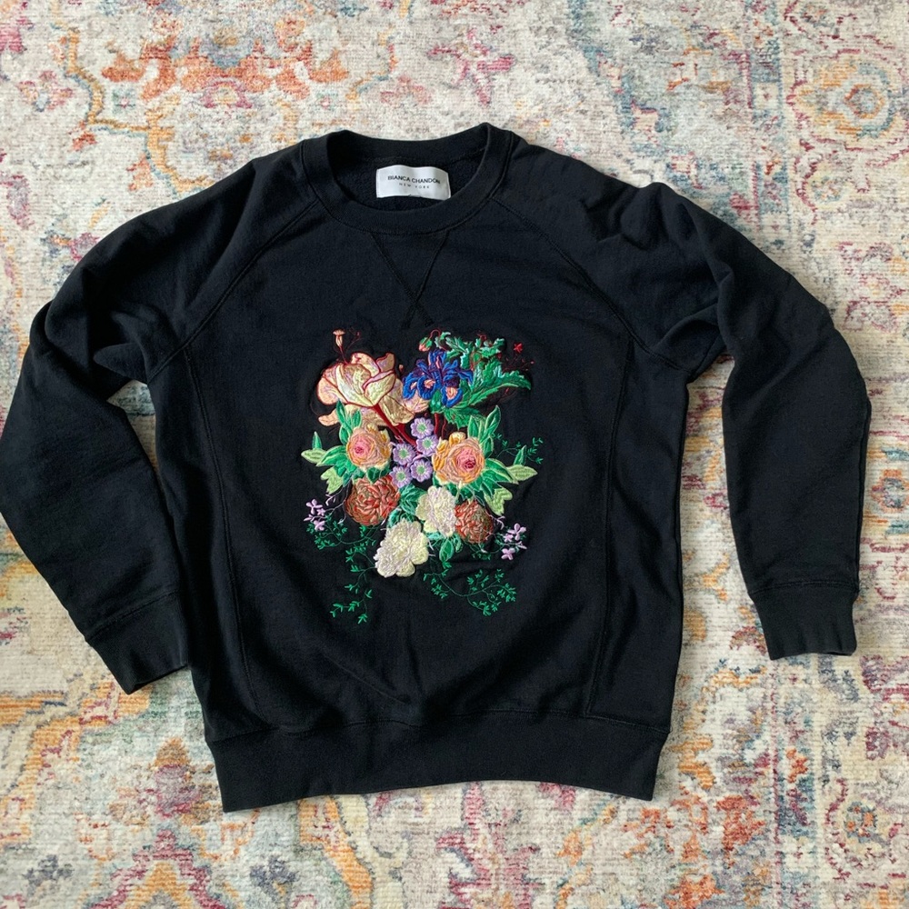 Bianca Chandon embroidered flower crew beck sweatshirt, like new